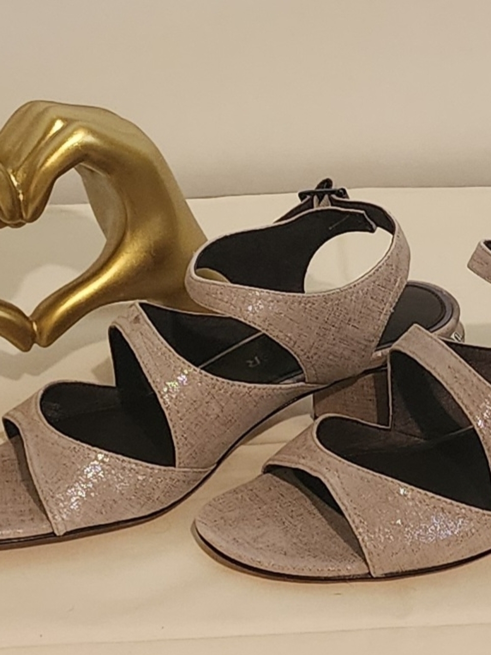 Donald J. Pliner Beige/tan Glitter Cross-Strap Sandals with Ankle Buckle